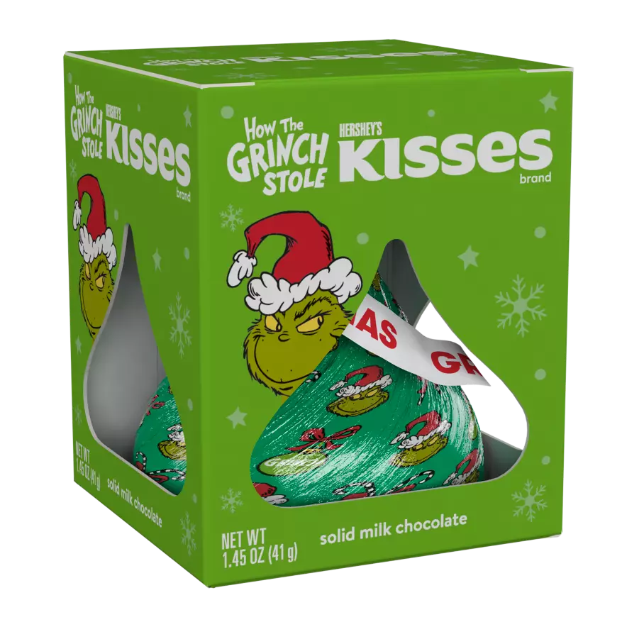 HERSHEY'S KISSES Milk Chocolates with Grinch® Foils, 1.45 oz box - Front of Package