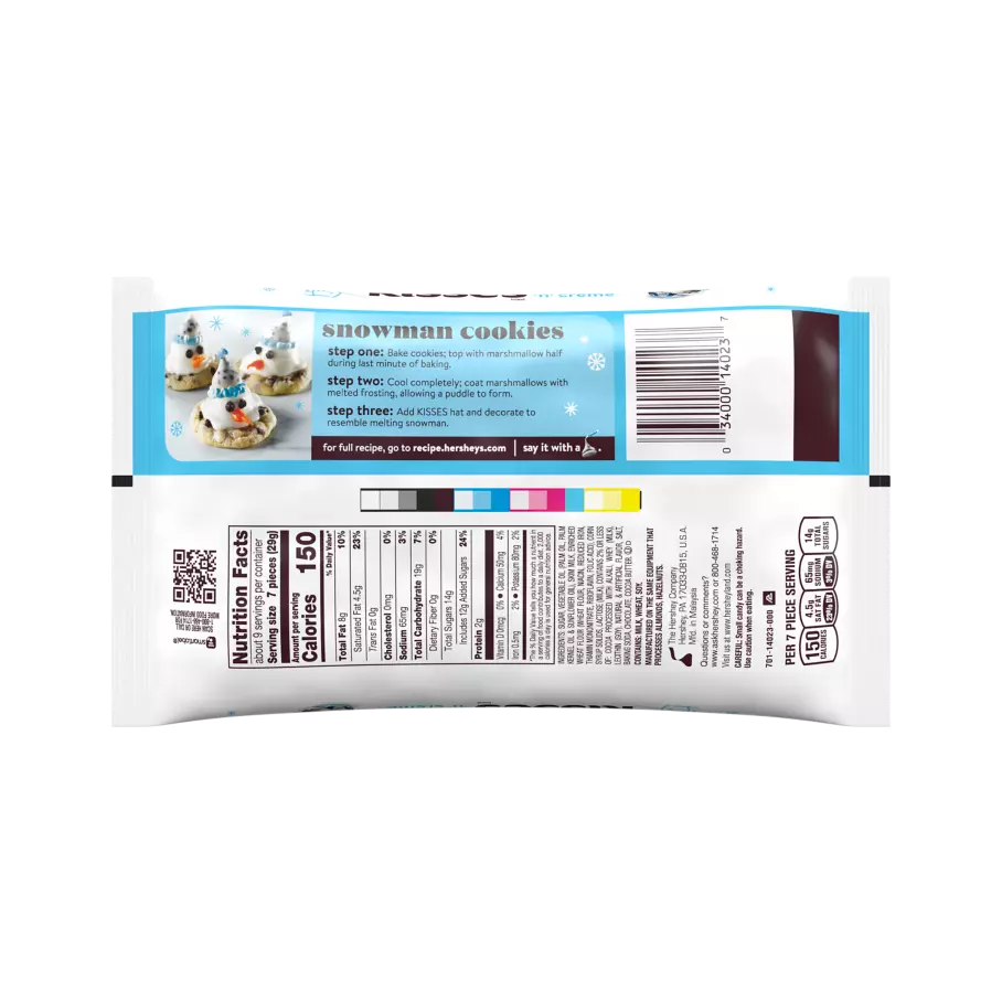 HERSHEY'S KISSES Snowman Foils Cookies 'N' Creme Candy, 9 oz bag - Back of Package