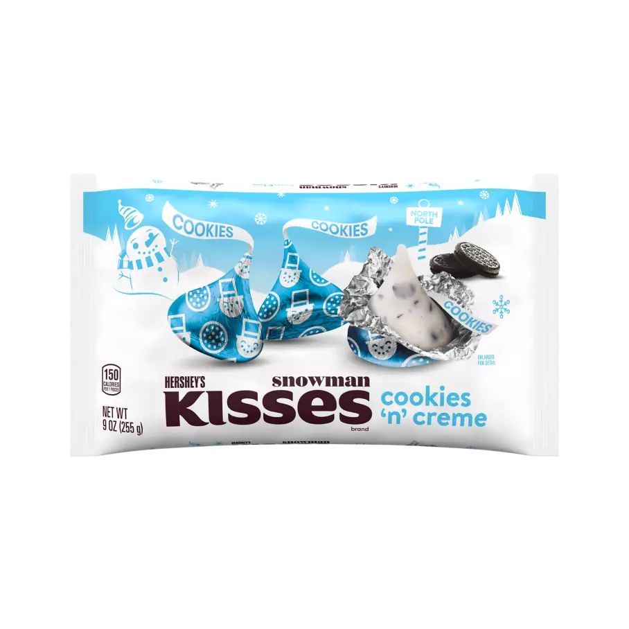 HERSHEY'S KISSES Snowman Foils Cookies 'N' Creme Candy, 9 oz bag - Front of Package