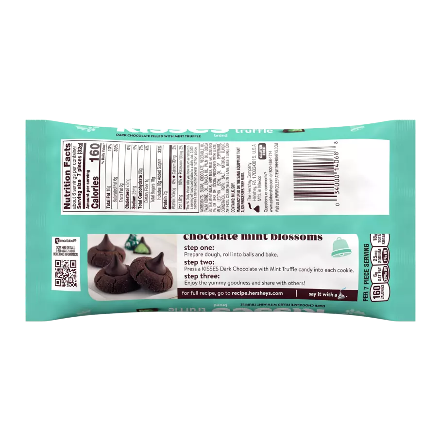 HERSHEY'S KISSES Mint Truffle Candy, 7 oz bag - Back of Package