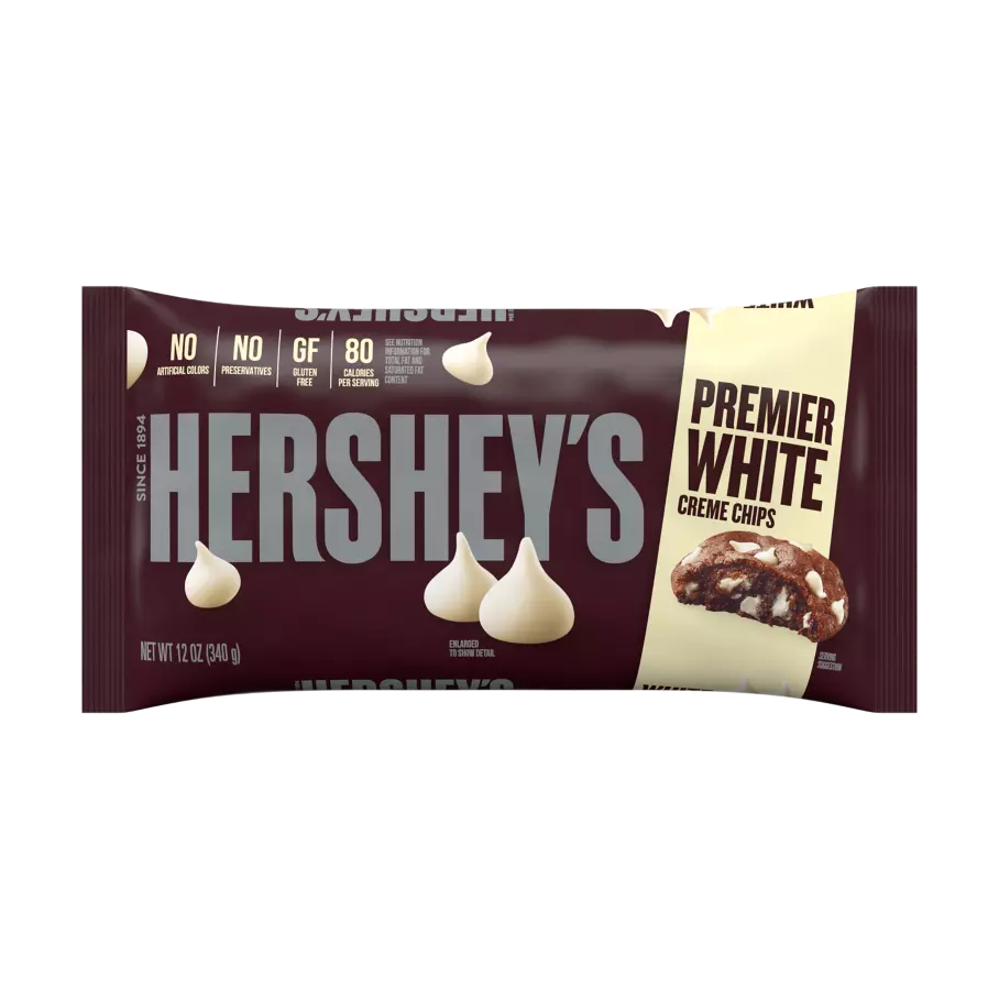 HERSHEY'S Premier White Creme Chips, 9 lb box, 12 bags - Front of Individual Package