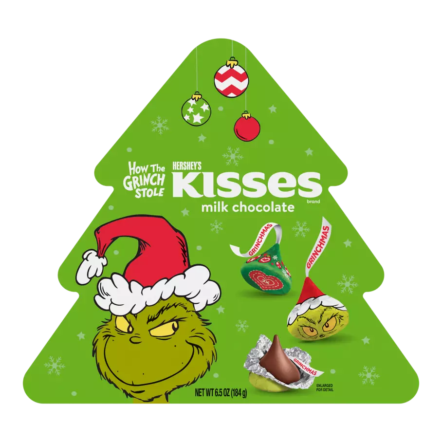 HERSHEY'S KISSES Milk Chocolates with Grinch® Foils, 6.5 oz gift box - Front of Package