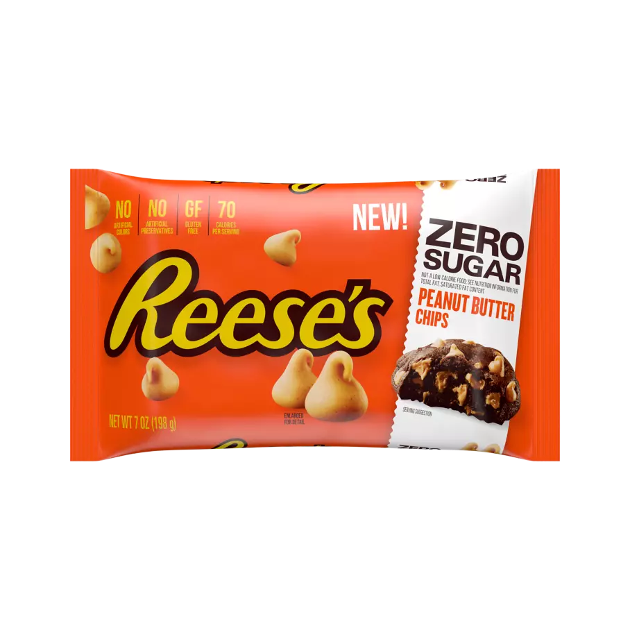 REESE'S Zero Sugar Peanut Butter Chips, 7 oz bag - Front of Package