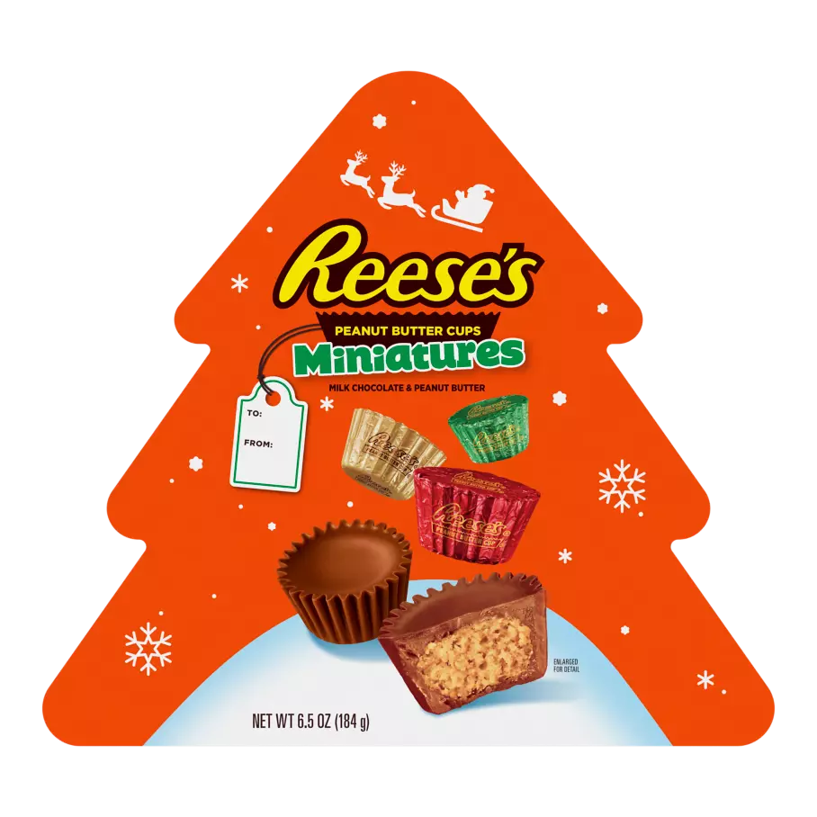 REESE'S Holiday Milk Chocolate Miniatures Peanut Butter Cups, 6.5 oz gift box - Front of Package