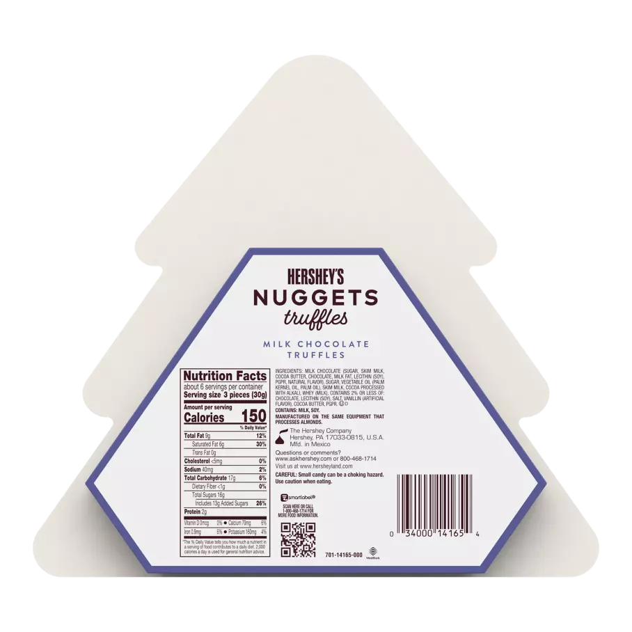 HERSHEY'S NUGGETS Holiday Milk Chocolate Truffles Candy, 6.4 oz gift box - Back of Package