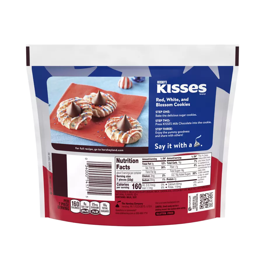 HERSHEY'S KISSES Patriotic Foils Milk Chocolate Candy, 10.1 oz bag - Back of Package