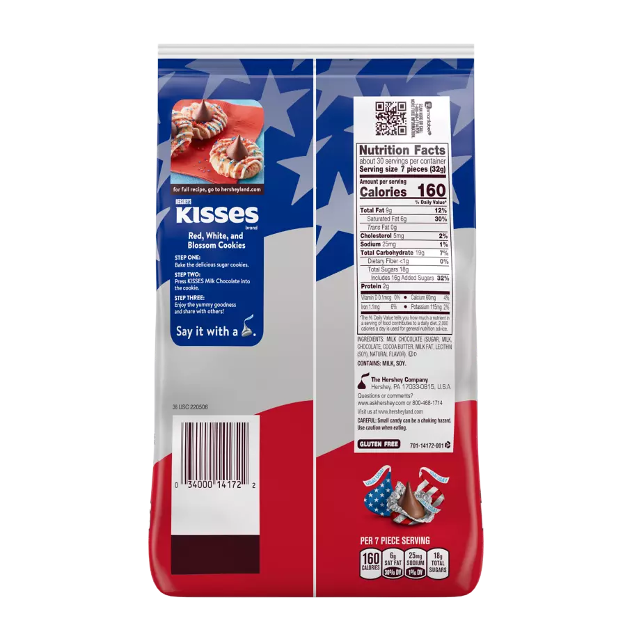 HERSHEY'S KISSES Patriotic Foils Milk Chocolate Candy, 34.1 oz bag - Back of Package