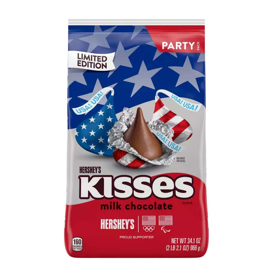 HERSHEY'S KISSES Patriotic Foils Milk Chocolate Candy, 34.1 oz bag - Front of Package