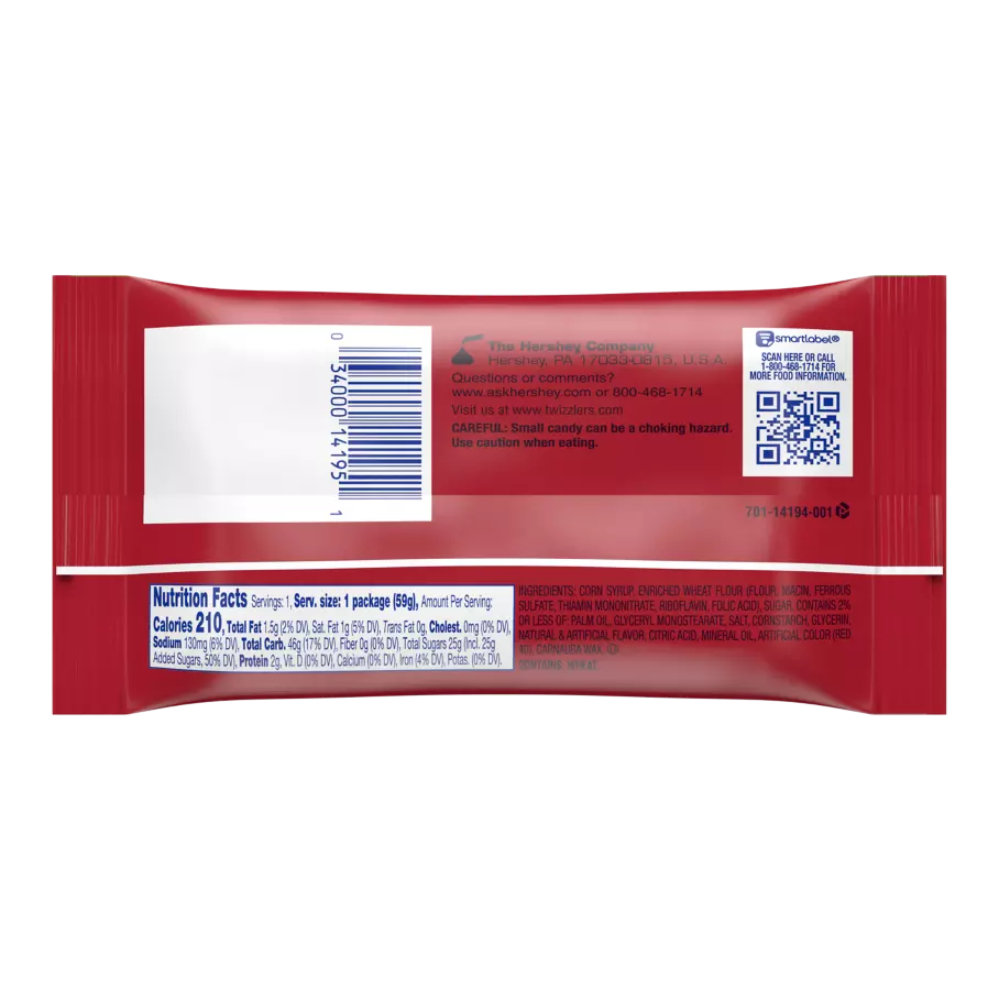 TWIZZLERS Bunnies Cherry Candy, 2.1 oz bag - Back of Package