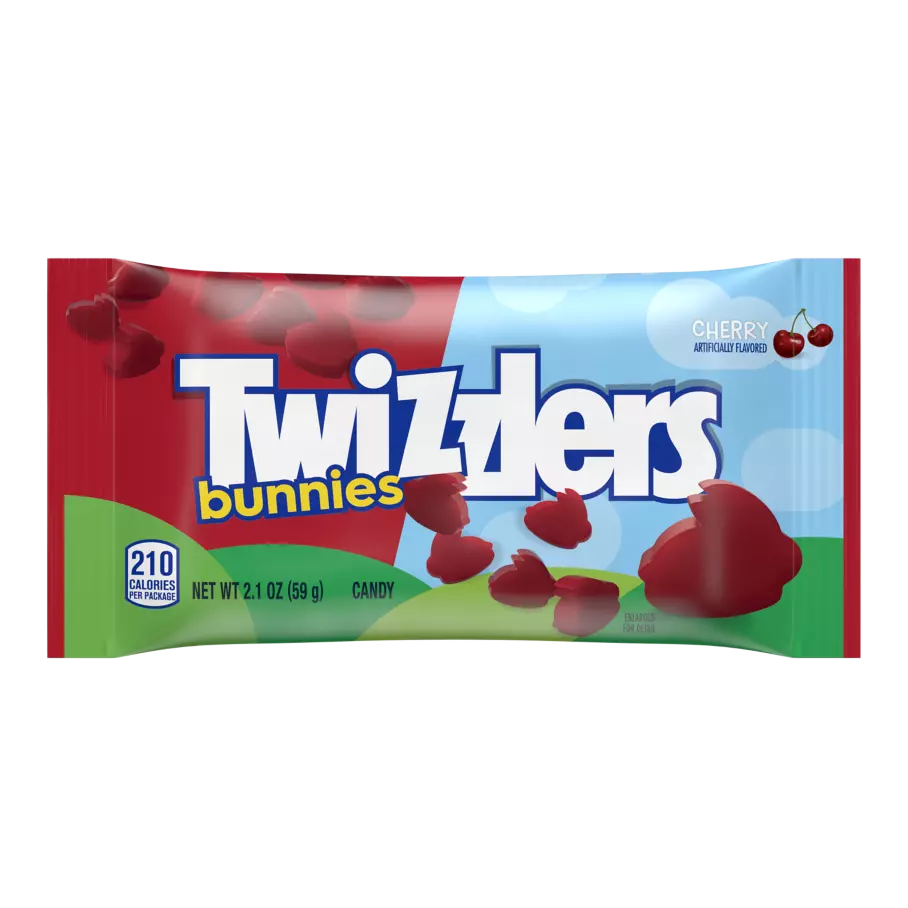 TWIZZLERS Bunnies Cherry Candy, 2.1 oz bag - Front of Package