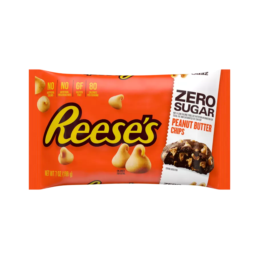 REESE'S Zero Sugar Peanut Butter Chips, 7 oz bag - Front of Package