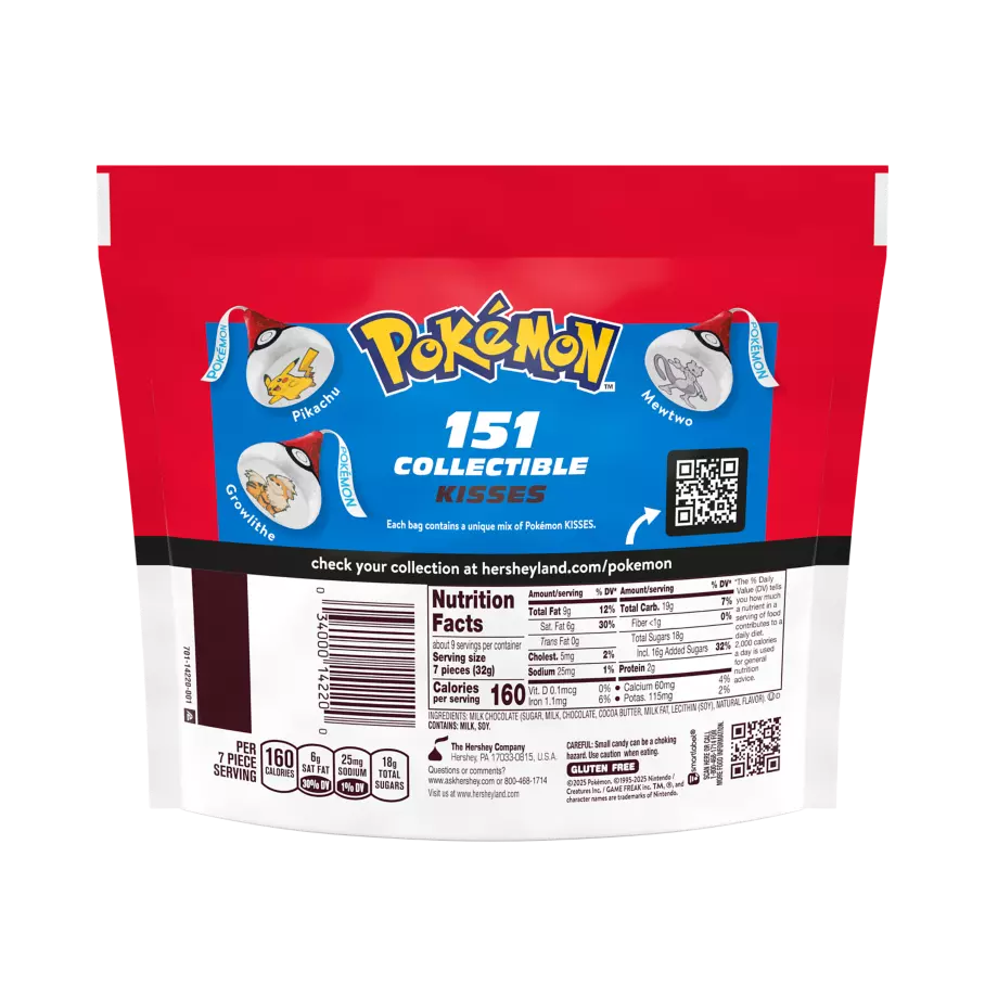 HERSHEY'S KISSES Pokémon Special Edition Foils Milk Chocolate Candy, 10.1 oz bag - Back of Package