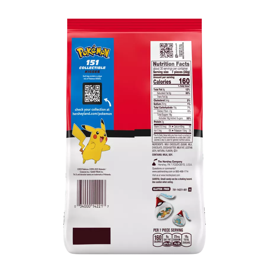 HERSHEY'S KISSES Pokémon Special Edition Foils Milk Chocolate Candy, 34.1 oz bag - Back of Package