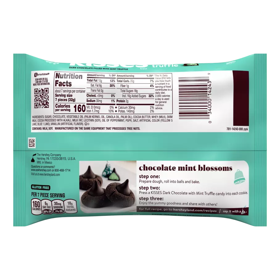 HERSHEY'S KISSES Mint Truffle Candy, 8.2 oz bag - Back of Package