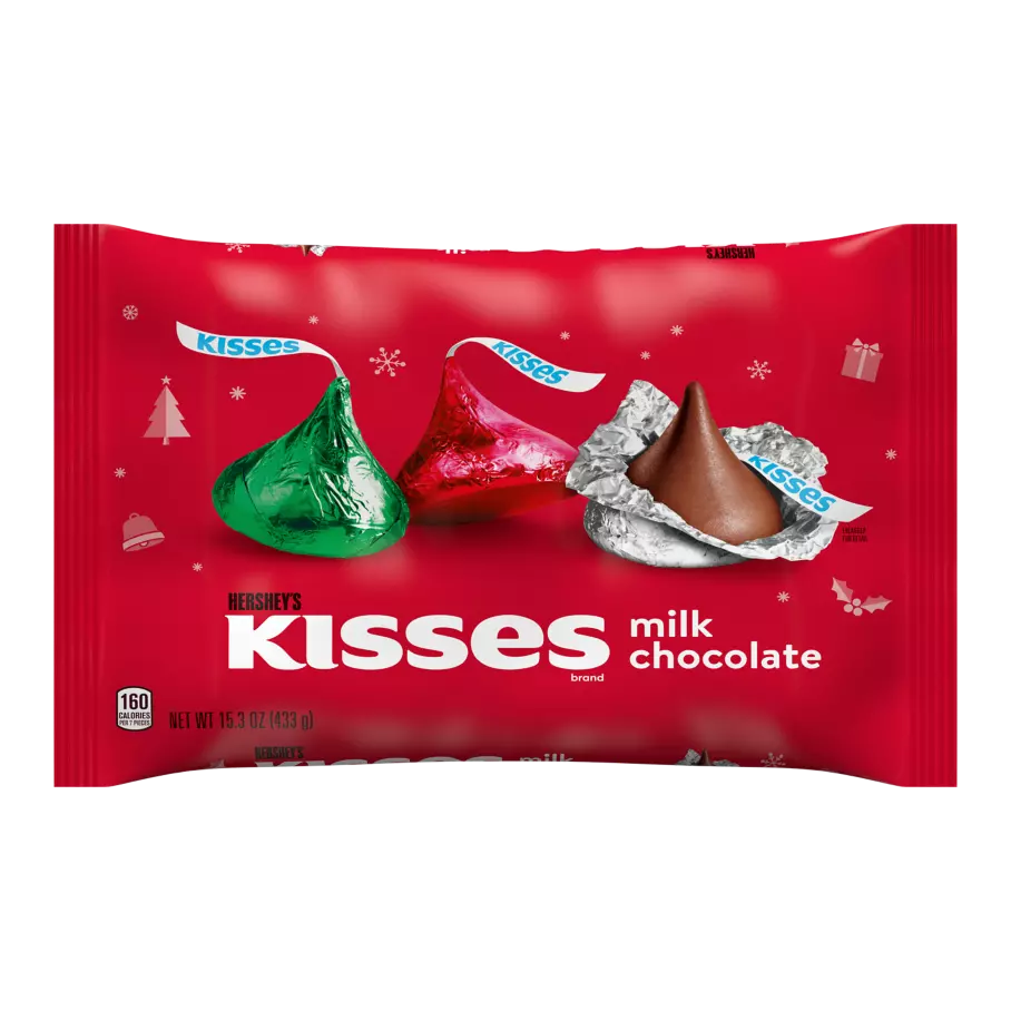 HERSHEY'S KISSES Holiday Milk Chocolate Candy, 15.3 oz bag - Front of Package