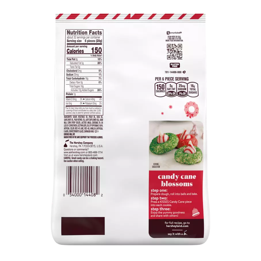 HERSHEY'S KISSES Candy Cane Mint Candy, 31.67 oz bag - Back of Package