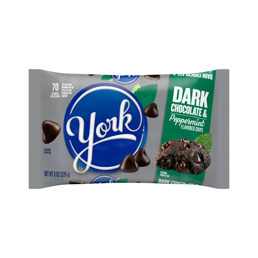 YORK Dark Chocolate & Peppermint Chips, 8 oz bag - Front of Package