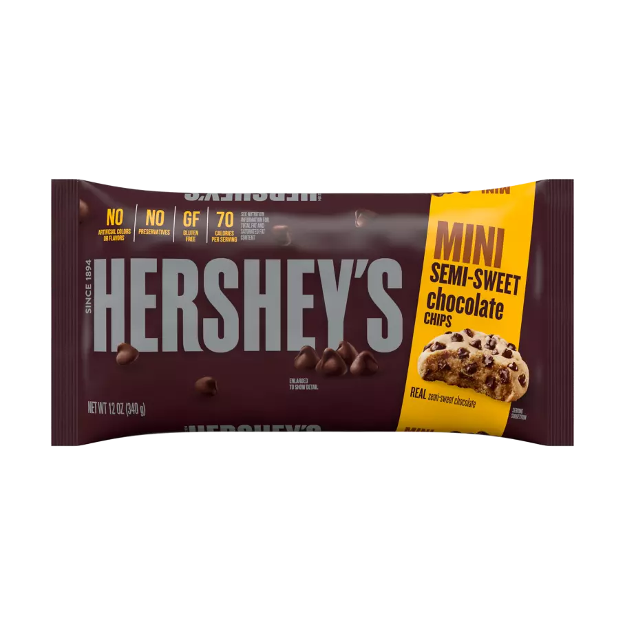 HERSHEY'S Semi-Sweet Chocolate Mini Chips, 9 lb box, 12 bags - Front of Individual Package