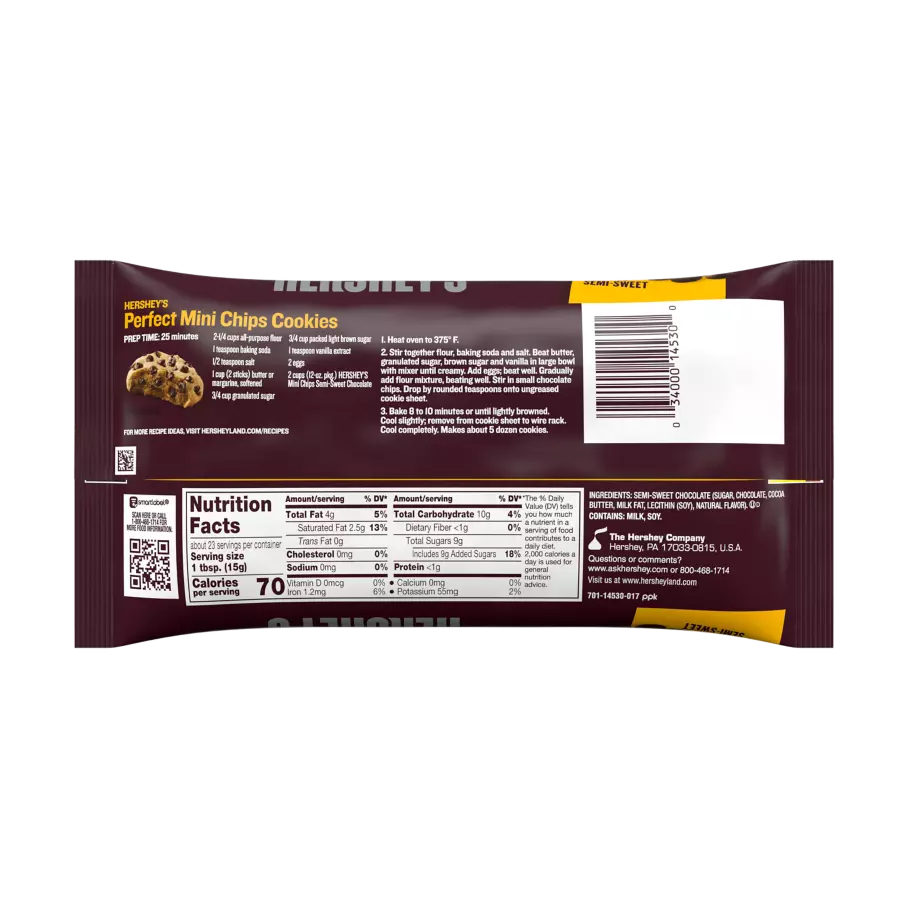 HERSHEY'S Mini Semi-Sweet Chocolate Chips, 12 oz bag - Back of Package