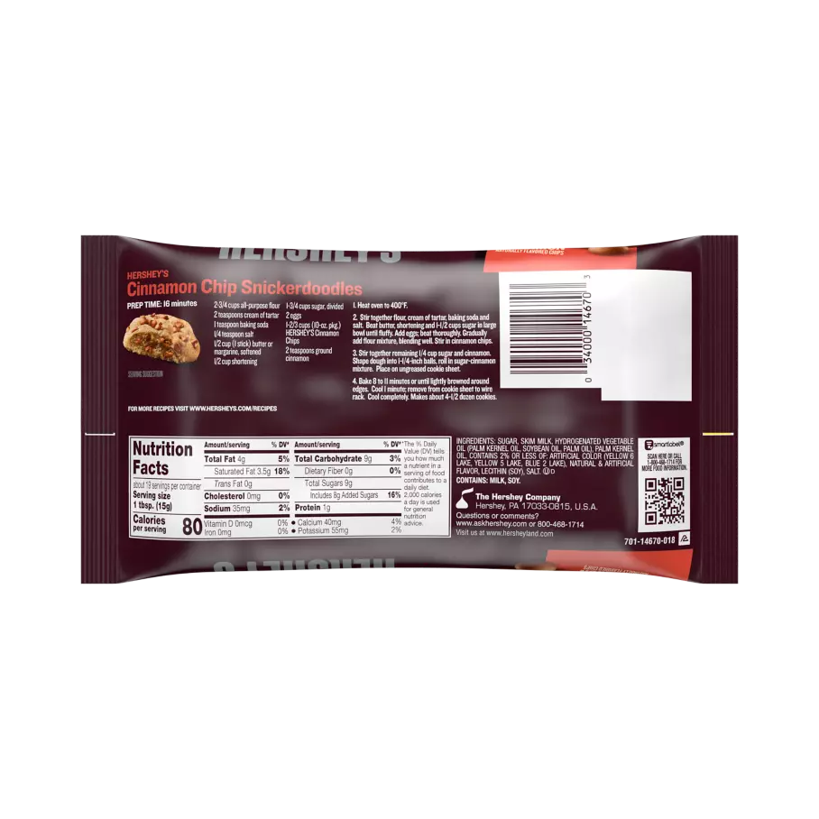 HERSHEY'S Cinnamon Chips, 7.5 lb box, 12 bags - Back of Individual Package