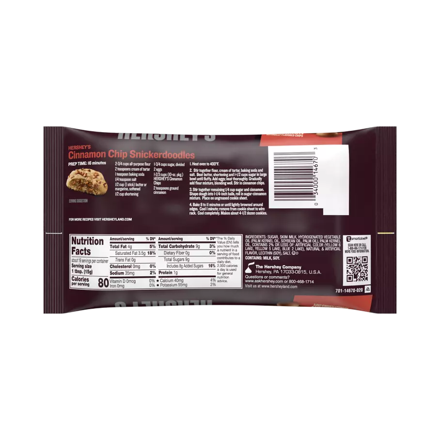 HERSHEY'S Cinnamon Chips, 10 oz bag - Back of Package