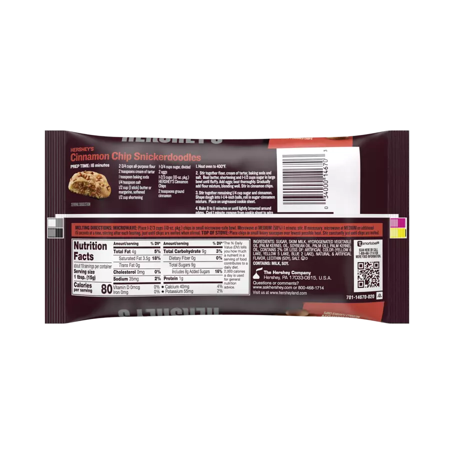 HERSHEY'S Cinnamon Chips, 10 oz bag - Back of Package