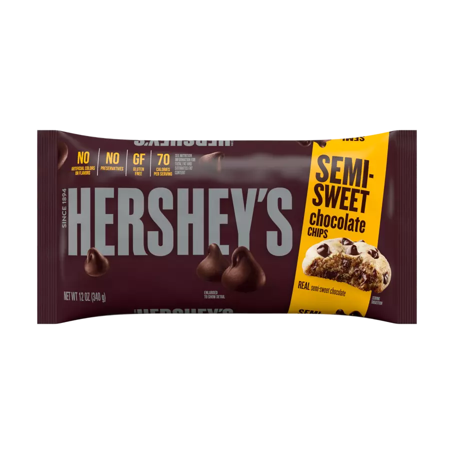 HERSHEY'S Semi-Sweet Chocolate Chips, 9 lb box, 12 bags - Front of Individual Package