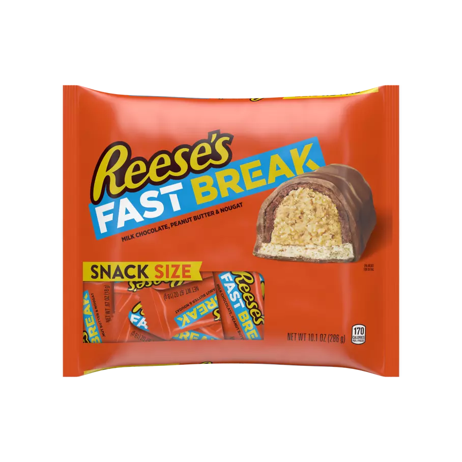 REESE'S FAST BREAK Milk Chocolate Peanut Butter Snack Size Candy Bars, 10.1 oz bag - Front of Package