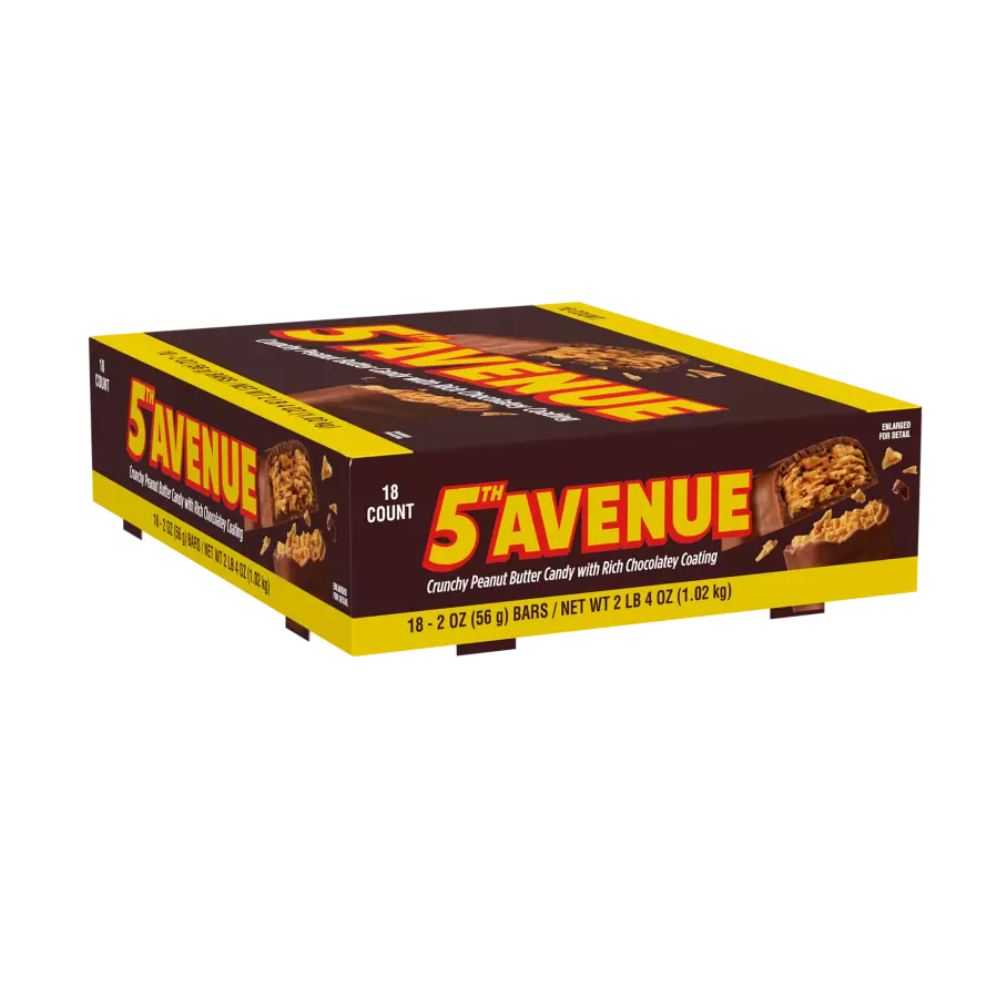 5TH AVENUE Crunchy Peanut Butter in Chocolate Candy Bars, 2 oz box, 18 count - Front of Package