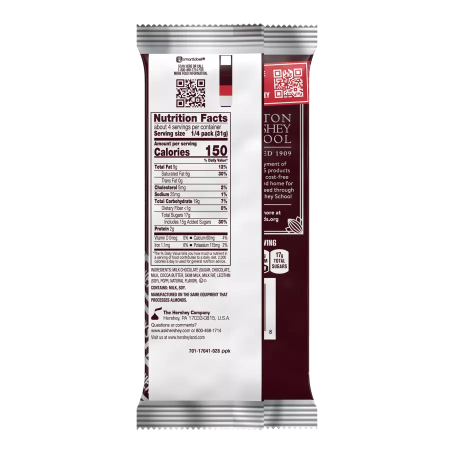 HERSHEY'S Movie Milk Chocolate XL Candy Bar, 4.4 oz - Alternative Back of Package