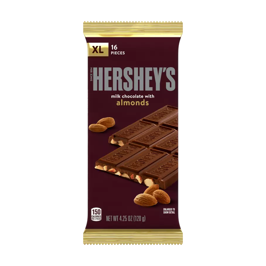 HERSHEY'S Milk Chocolate with Almonds XL Candy Bar, 4.25 oz - Front of Package