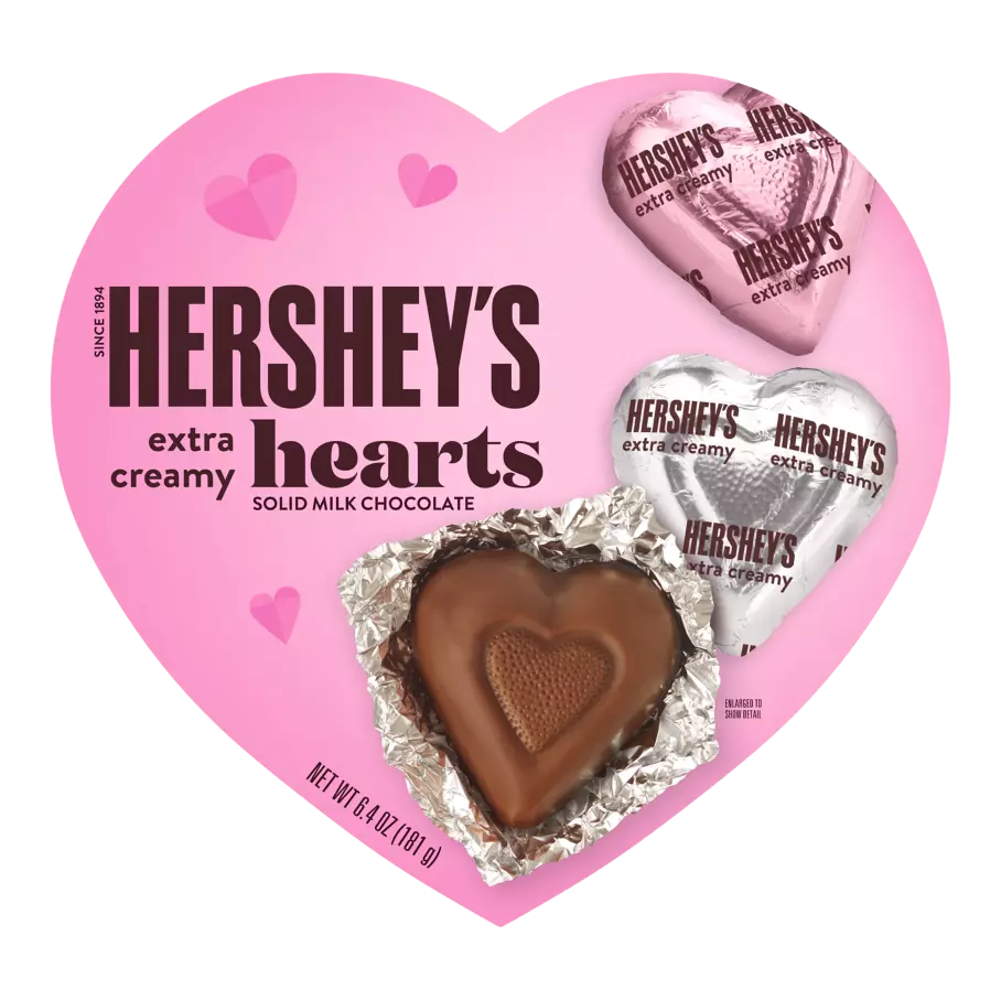 HERSHEY'S Extra Creamy Milk Chocolate Hearts, 6.4 oz gift box - Front of Package