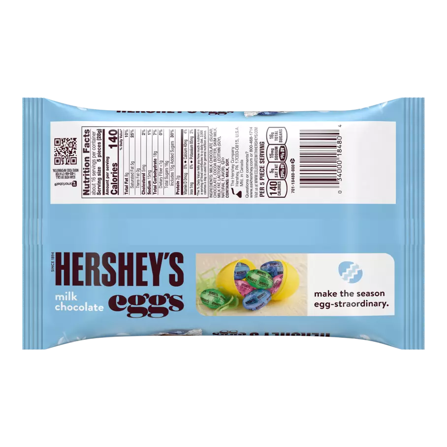 HERSHEY'S Easter Milk Chocolate Eggs, 16 oz bag - Back of Package