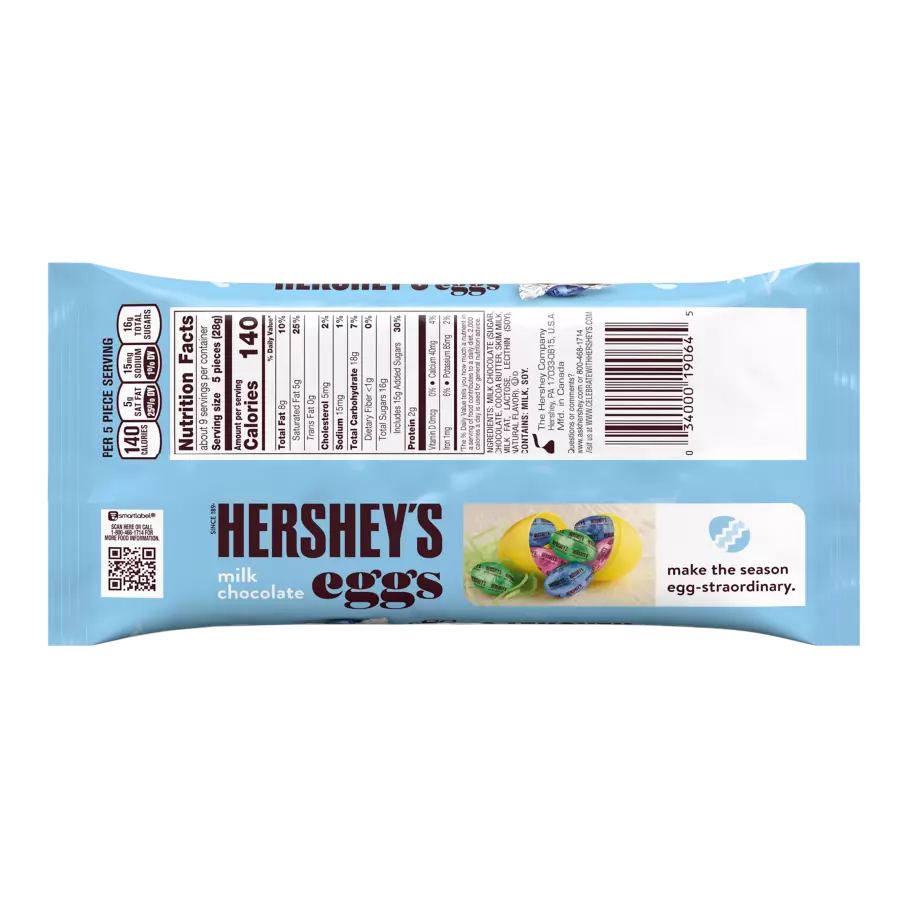 HERSHEY'S Easter Milk Chocolate Eggs, 9 oz bag - Back of Package