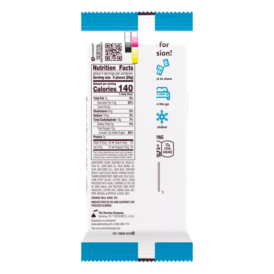 HERSHEY'S Cookies ‘N’ Creme XL Candy Bar, 4 oz - Back of Package