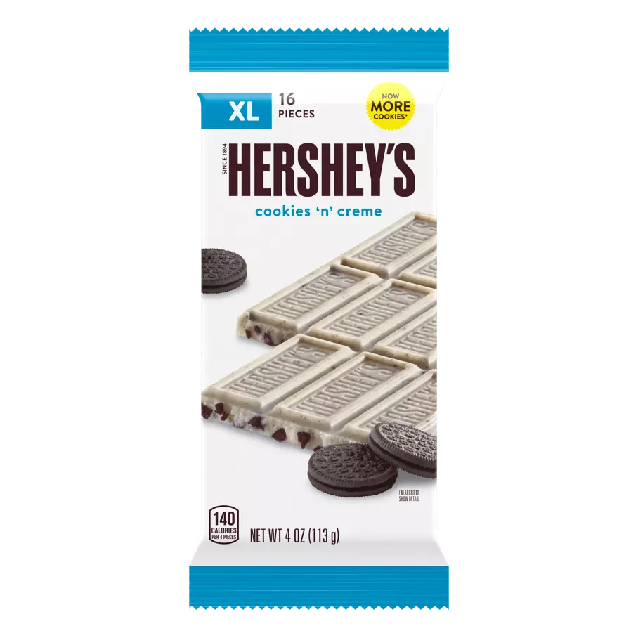 HERSHEY'S Cookies ‘N’ Creme XL Candy Bar, 4 oz - Front of Package