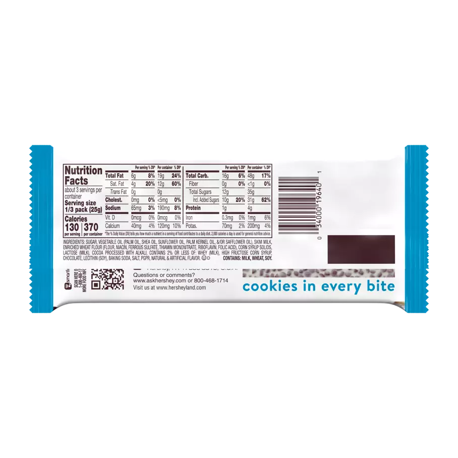HERSHEY'S COOKIES 'N' CREME King Size Candy Bar, 2.6 oz- Back of Package