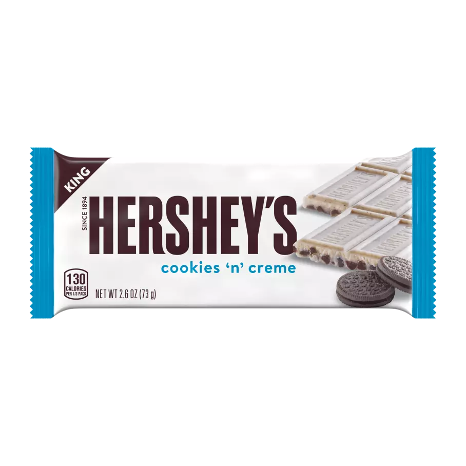 HERSHEY'S COOKIES 'N' CREME King Size Candy Bar, 2.6 oz - Front of Package