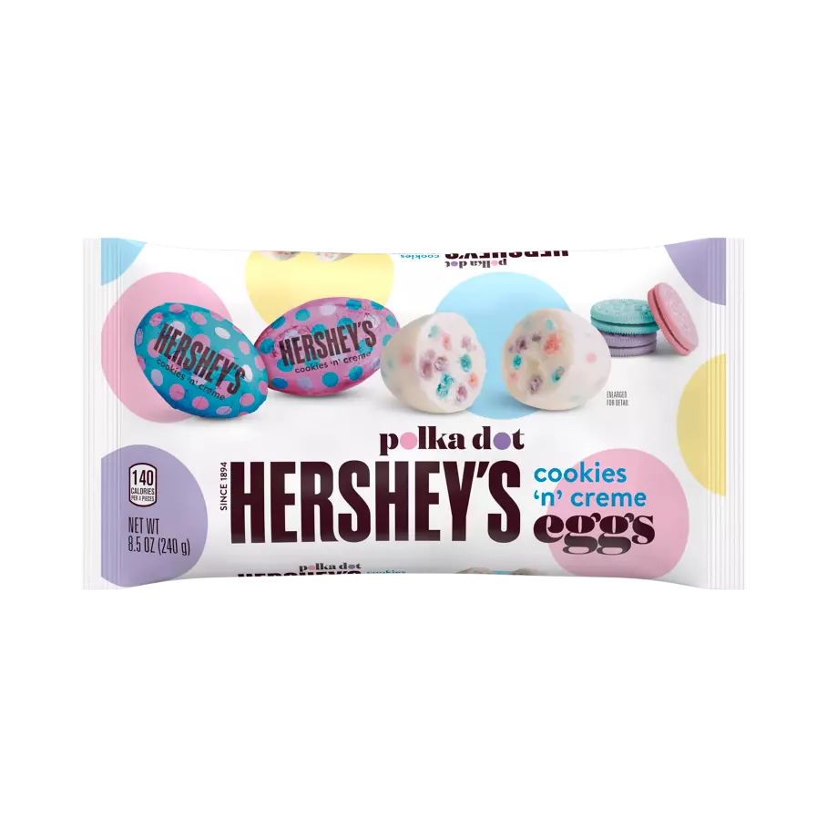 HERSHEY'S Cookies 'N' Creme Polka Dot Eggs, 8.5 oz bag - Front of Package