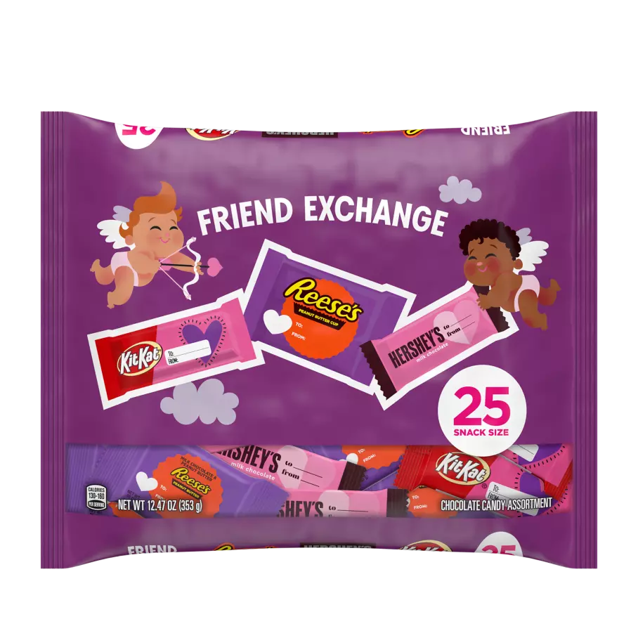 Hershey Valentine's Exchange Snack Size Assortment, 12.47 oz bag, 25 pieces - Front of Package