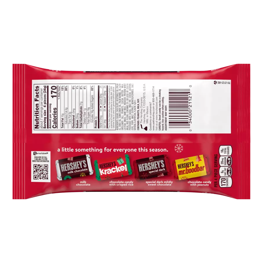 HERSHEY'S Holiday Miniatures Assortment, 7.8 oz bag - Back of Package