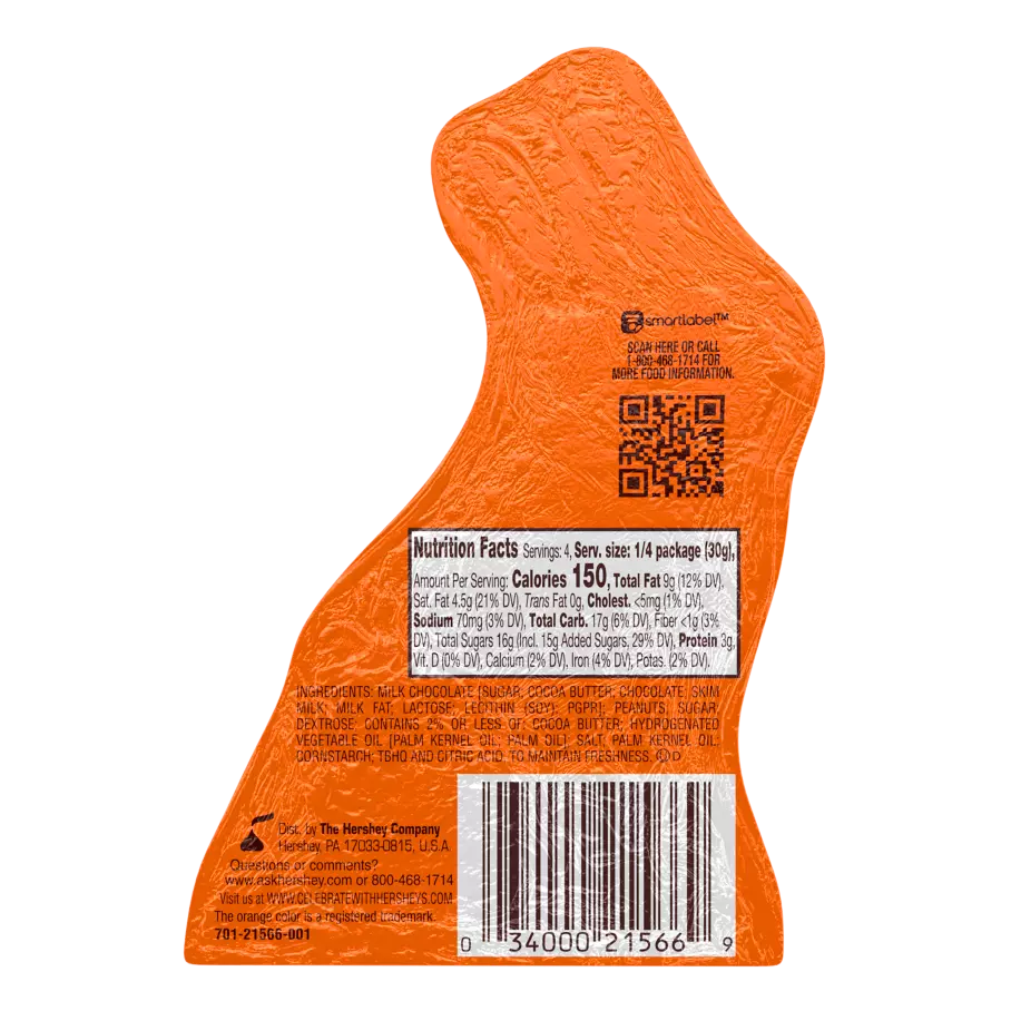 REESE'S Milk Chocolate Peanut Butter Bunny, 4.25 oz - Back of Package