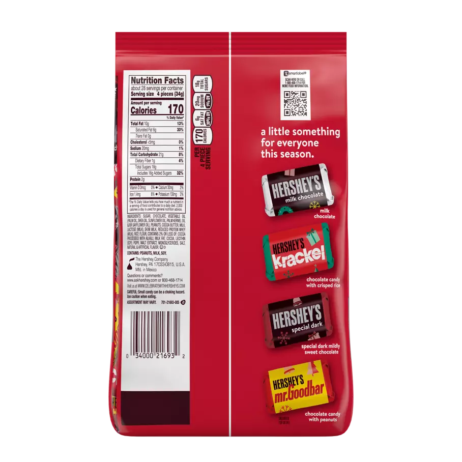 HERSHEY'S Holiday Miniatures Assortment, 33.9 oz bag - Back of Package