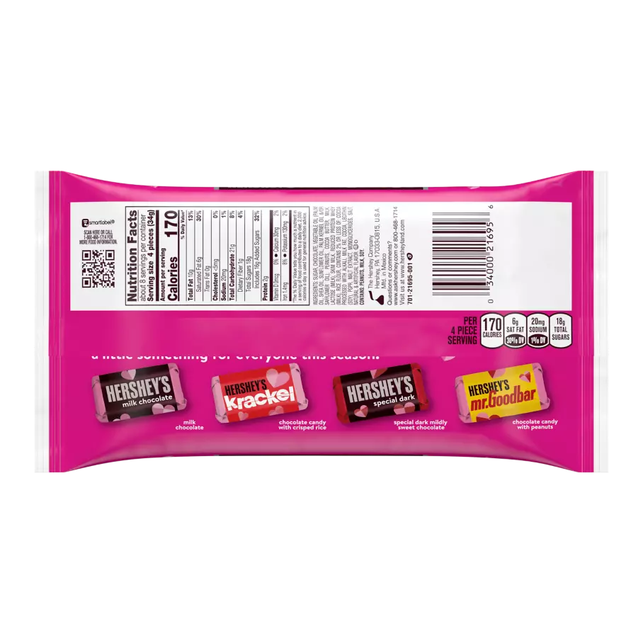 HERSHEY'S Valentine's Miniatures Assortment, 9.9 oz bag - Back of Package