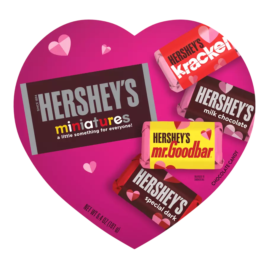 HERSHEY'S Valentine's Miniatures Assortment, 6.4 oz box - Front of Package