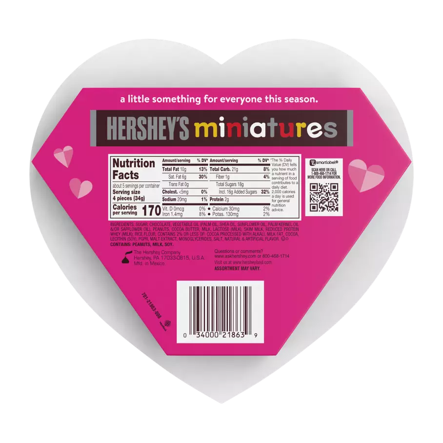 HERSHEY'S Valentine's Miniatures Assortment, 6.4 oz box - Back of Package