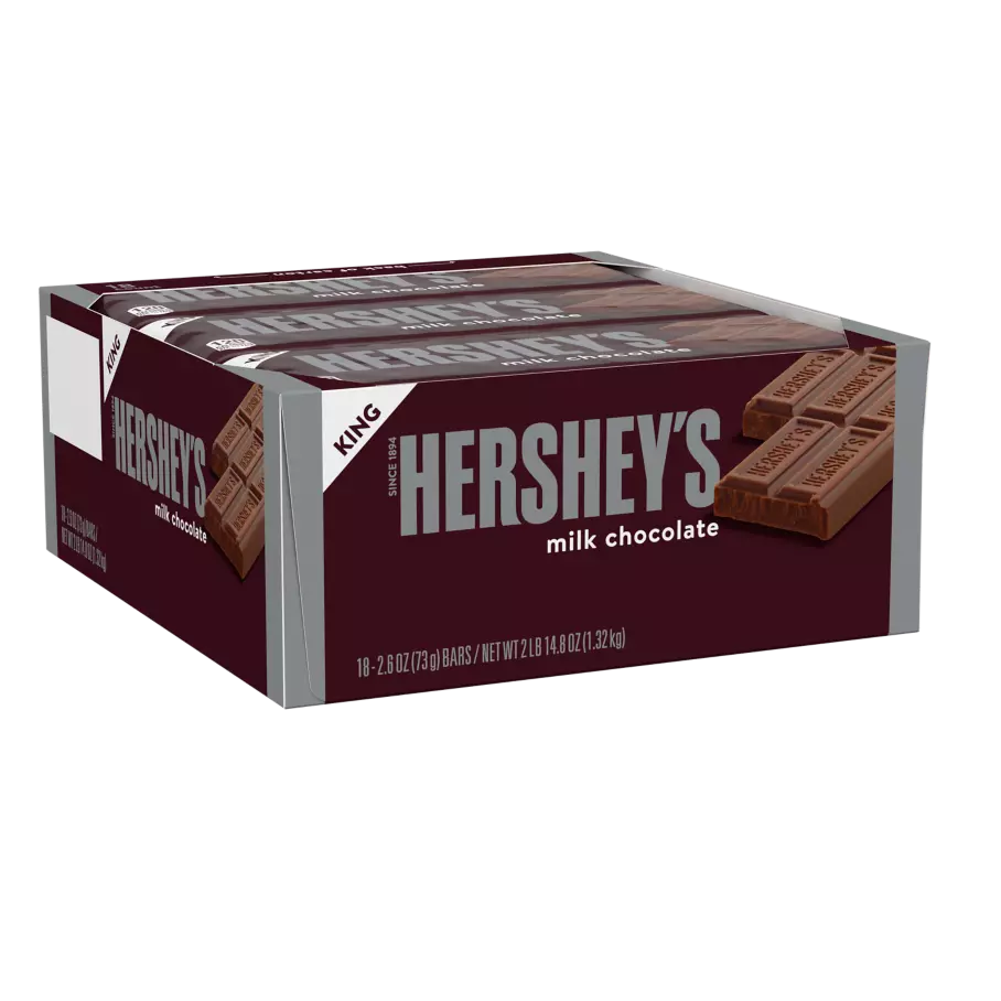 HERSHEY'S Milk Chocolate King Size Candy Bars, 2.6 oz, 18 count box - Front of Package
