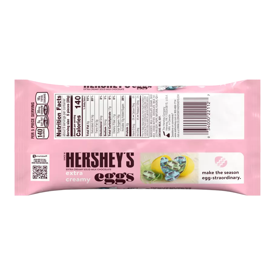 HERSHEY'S Easter Extra Creamy Milk Chocolate Eggs, 9 oz bag - Back of Package