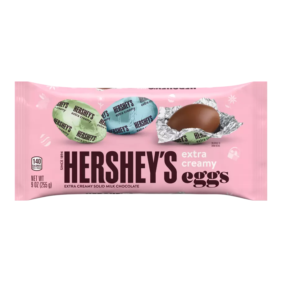 HERSHEY'S Easter Extra Creamy Milk Chocolate Eggs, 9 oz bag - Front of Package