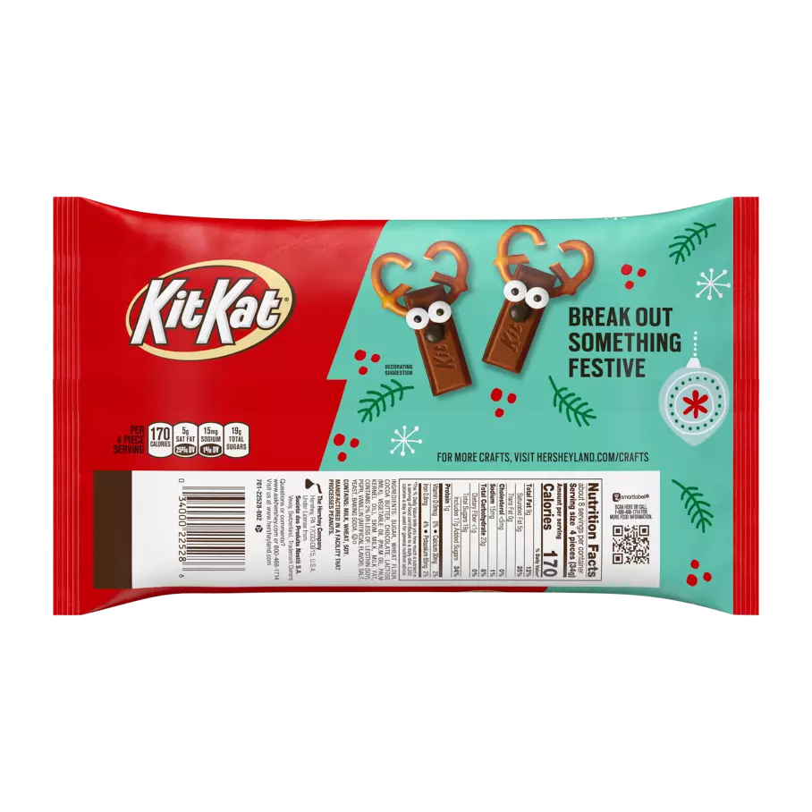 KIT KAT® Holiday Milk Chocolate Miniatures Candy Bars, 9.6 oz bag - Back of Package